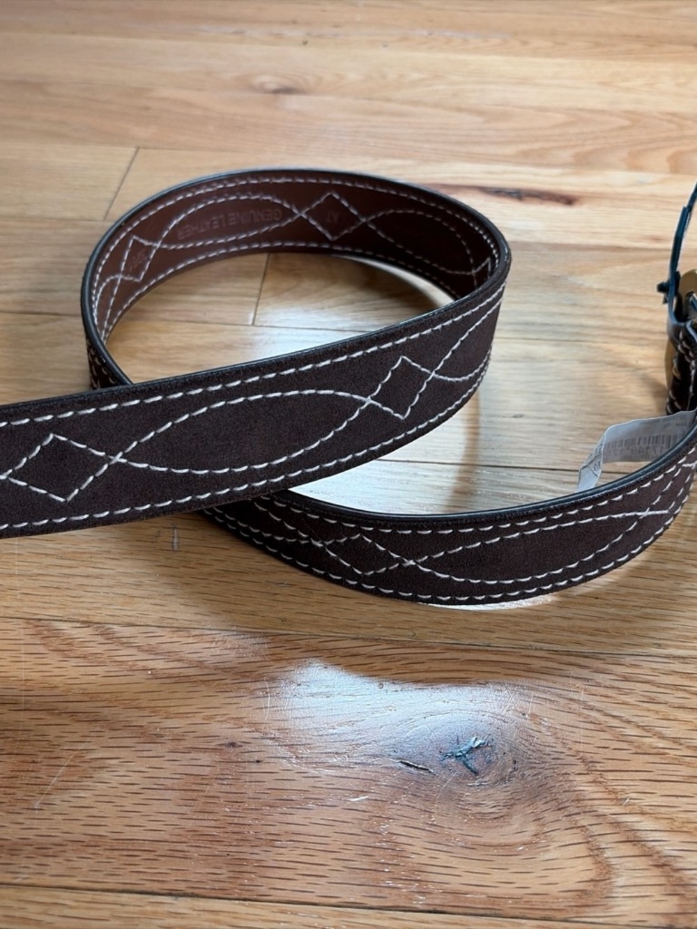 Lands' End Brown Belt Bag Strap with White Contrast Stitching